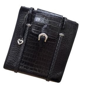 Vintage 1996 BRIGHTON DONNA Bag Tote Purse Black Croc Buckle‎ Heart Handbag